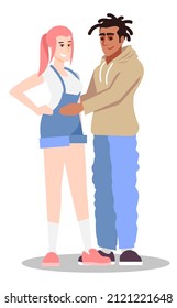 Gen z couple semi flat RGB color vector illustration. Teenage couple in fashionable outfits isolated cartoon characters on white background