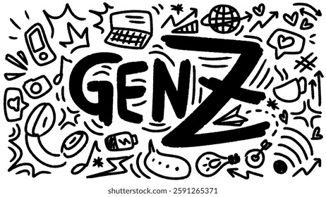 Gen Z Creative Symbols – Trendy Hobbies Doodle