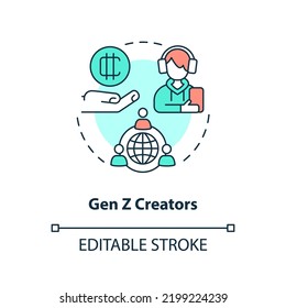 Gen Z creators concept icon. New business approach. Creator economy trend abstract idea thin line illustration. Isolated outline drawing. Editable stroke. Arial, Myriad Pro-Bold fonts used