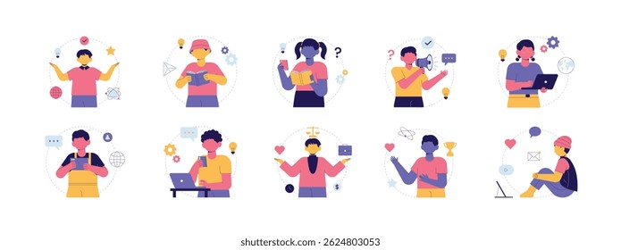 Gen Z jobs that can be done anywhere remotely, vector illustration.