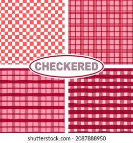 Gen Z trendy checkered set of 4 surface patterns for Valentine’s Day collection in classic pink and red colors for textile, commercial goods, paper products, web design, scrapbooking, other decor uses