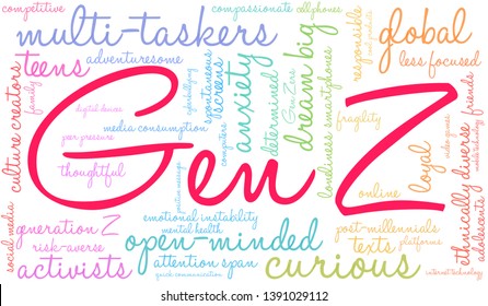 Gen Z word cloud on a white background. 