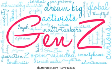 Gen Z word cloud on a white background. 
