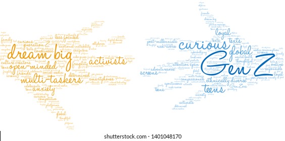 Gen Z word cloud on a white background. 