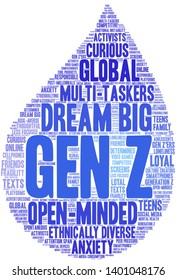 Gen Z word cloud on a white background. 