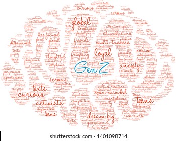 Gen Z word cloud on a white background. 