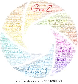 Gen Z word cloud on a white background. 