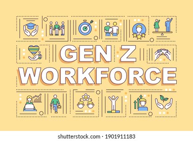 Gen z workforce concepts banner. Wellness and physical health in corporation. Infographics with linear icons on blue background. Isolated typography. Vector outline RGB color illustration