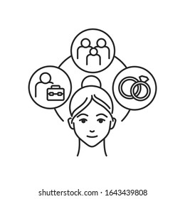 Genaration X Black Line. Lifestyle: Family Welfare, Marriage, Office Work. Pictogram For Web Page, Mobile App. Vector Isolated Illustration. Editable Stroke.