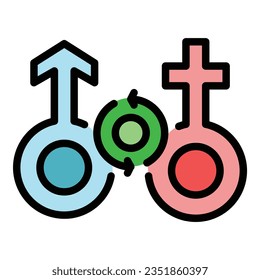 Vector de contorno de icono de asesoramiento de género. Escuela de preservativos. Colores de educación sexual