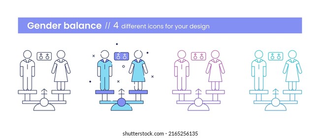 Gender Balance Icon, ESG Social Concept. Four Icon Options. Vector Illustration Isolated On A White Background.