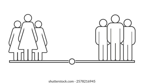 Gender balance. Line icon. The ratio of men and women in society. People infographics icon. Flat vector illustration isolated on white background.