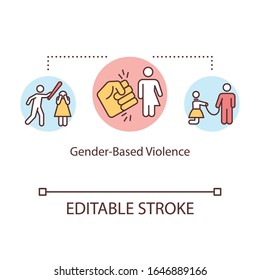 Gender based violence concept icon. Hatred of women, male supremacy ideology, female assault idea thin line illustration. Vector isolated outline RGB color drawing. Editable stroke