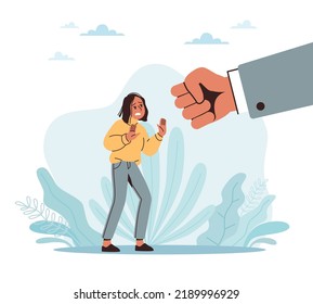 Gender based violence, men aggression. Hatred of women, male supremacy. Violence against woman. fearful girl, feminism against inequality and abuse. Vector cartoon flat style concept