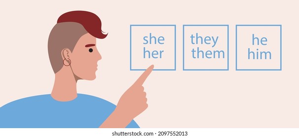 Gender choice, female person. Flat vector stock illustration. Gender pronouns: he, she, they. Non-binary adults choose. The concept of freedom, equality. Break The Science Bias