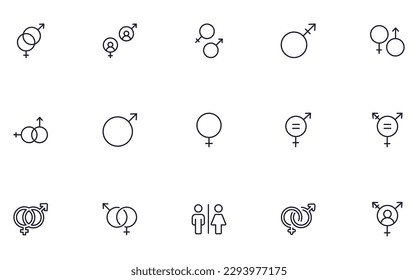 Gender concept. Collection of gender high quality vector outline signs for web pages, books, online stores, flyers, banners etc. Set of premium illustrations isolated on white background 