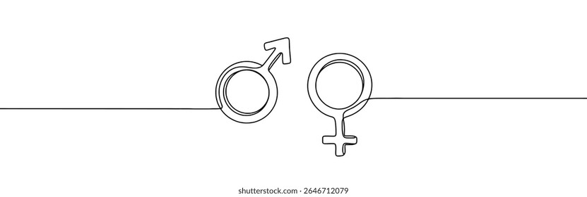 Dibujo continuo de una línea de género. Símbolo masculino y femenino. Ilustración vectorial.
