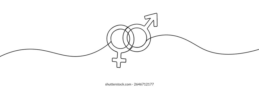 Sexo desenho contínuo de uma linha. Símbolo masculino e feminino. Ilustração vetorial.