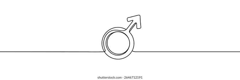 Dibujo continuo de una línea de género. Símbolo masculino. Ilustración vectorial.
