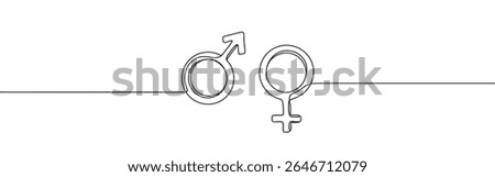 Gender continuous one line drawing. Male and female symbol. Vector illustration.