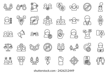 Gender discrimination icons set outline vector. Harassment workplace. Work abuse balance