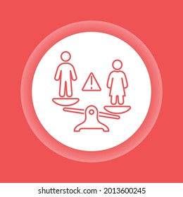 Gender discrimination and inequality color button icon. Violence in family. Men bullying women. Isolated vector element. Outline pictogram for web page, mobile app, promo