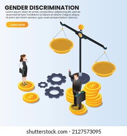 Gender discrimination isometric 3d vector concept for banner, website, illustration, landing page, flyer, etc.
