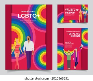 Gender diversity concept flat design in colorful background. Set of template design for bookcover, corporate report, poster, and flyer