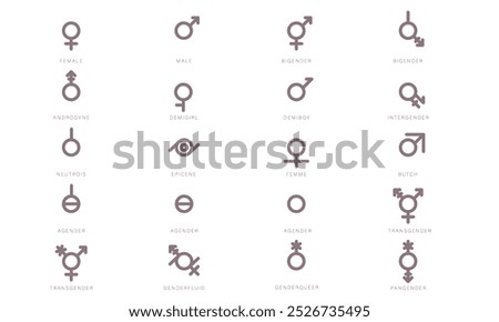 Gender Diversity Monochrome Icons Set. Black gender icons. Representation of people of different genders