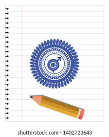 gender dysphoria icon emblem drawn with pen. Blue ink. Vector Illustration. Detailed.
