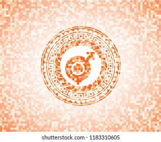 gender dysphoria icon inside abstract orange mosaic emblem with background