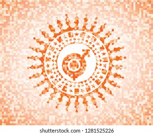 gender dysphoria icon inside abstract emblem, orange mosaic background
