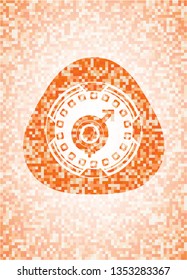 gender dysphoria icon inside abstract orange mosaic emblem with background
