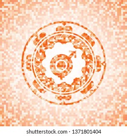 gender dysphoria icon inside abstract orange mosaic emblem with background