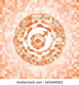 gender dysphoria icon inside abstract emblem, orange mosaic background