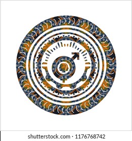 gender dysphoria icon inside arabesque emblem background. arabic decoration.