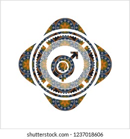 gender dysphoria icon inside arabesque emblem. arabic decoration.