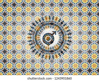 gender dysphoria icon inside arabesque style badge. arabic decoration.