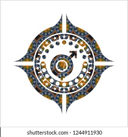 gender dysphoria icon inside arabesque emblem. arabic decoration.