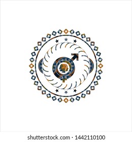 gender dysphoria icon inside arabesque badge. arabic decoration.