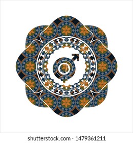 gender dysphoria icon inside arabesque badge background. arabic decoration.