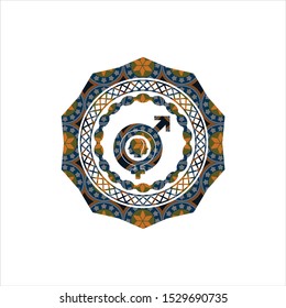 gender dysphoria icon inside arabesque style badge. arabic decoration.