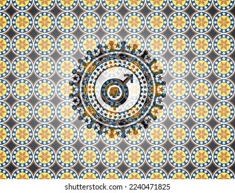 gender dysphoria icon inside arabesque emblem background. arabic decoration. 