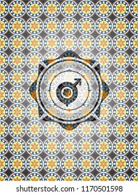 gender dysphoria icon inside arabic badge. Arabesque decoration.