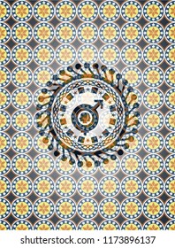 gender dysphoria icon inside arabic badge. Arabesque decoration.