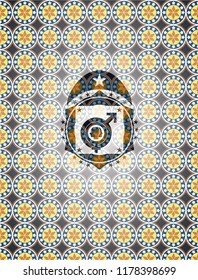 gender dysphoria icon inside arabic style badge. Arabesque decoration.