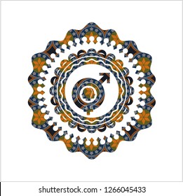 gender dysphoria icon inside arabic badge. Arabesque decoration.