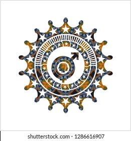 gender dysphoria icon inside arabic badge background. Arabesque decoration.
