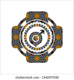 gender dysphoria icon inside arabic badge. Arabesque decoration.