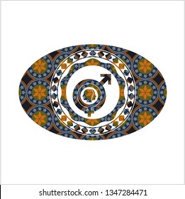 gender dysphoria icon inside arabic badge. Arabesque decoration.